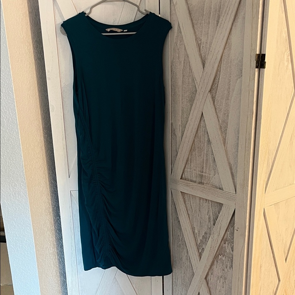 Athleta Teal Sleeveless Midi Dress with Side Ruching